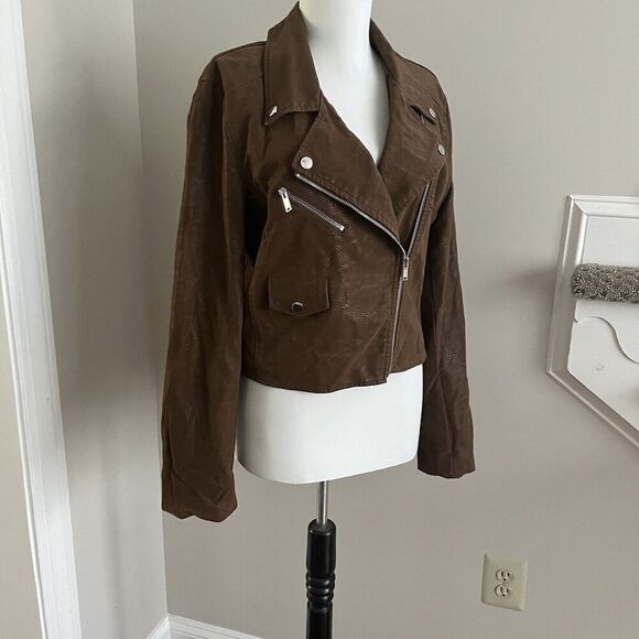 Urban Outfitters Faux Suede Leather Moto Jacket L Brown Punk Grunge City Classic - Picture 9 of 11